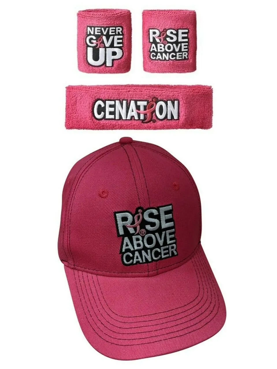 John Cena Rise Above Cancer Pink Hat Headband Wristband Set