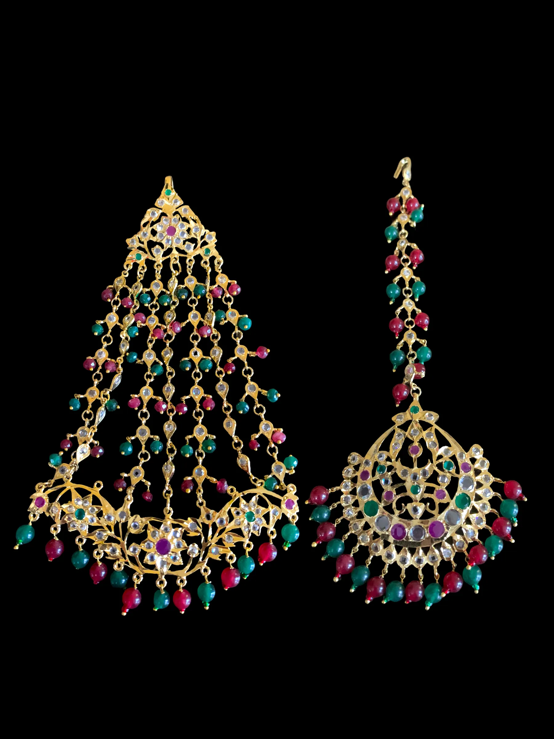 JT12 Hira jhoomar tikka in ruby emerald ( READY TO SHIP   )