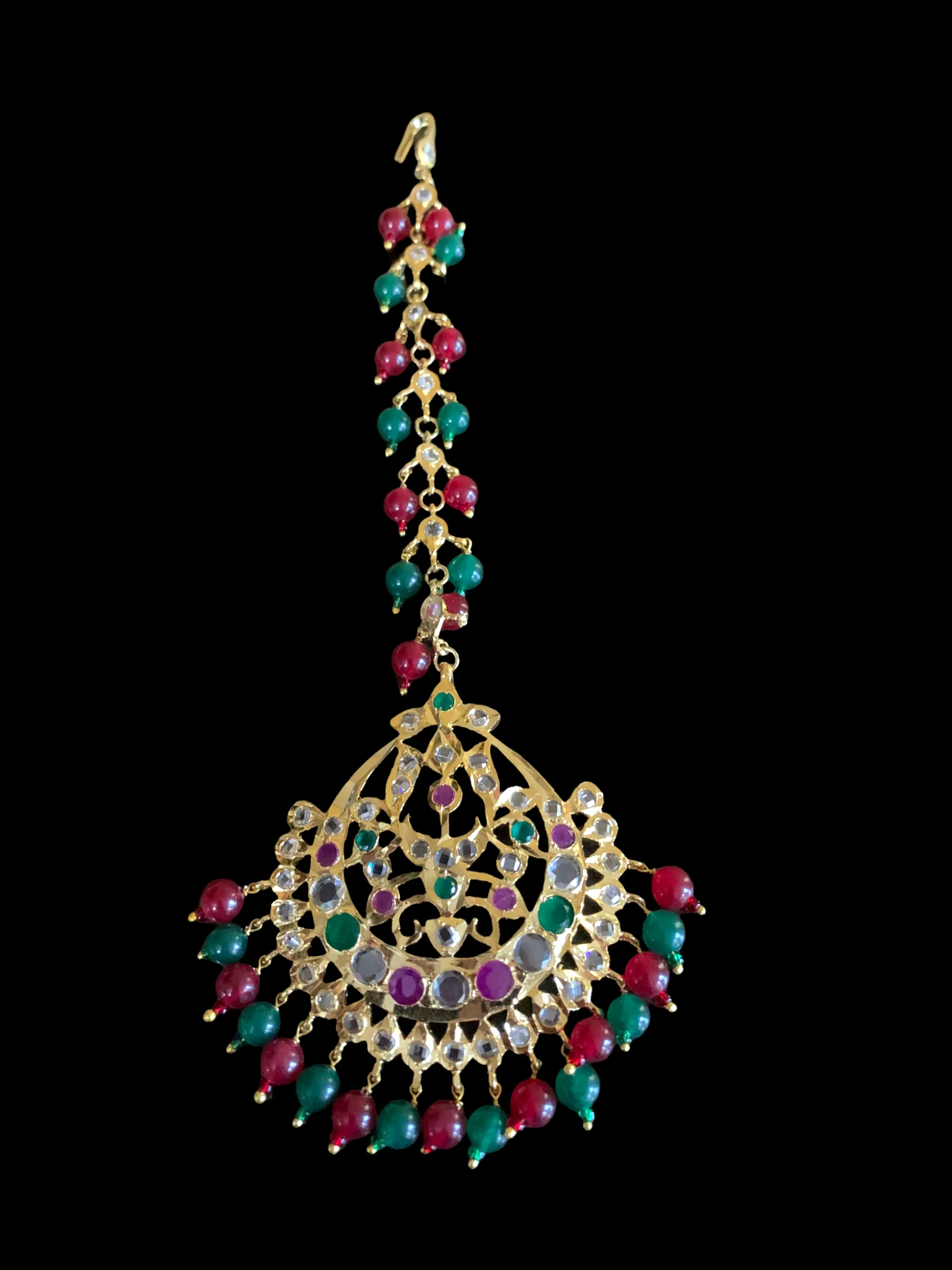 JT12 Hira jhoomar tikka in ruby emerald ( READY TO SHIP   )