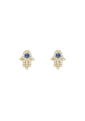 KC Designs 14KYG Diamond & Sapphire Mini Hamsa Earrings