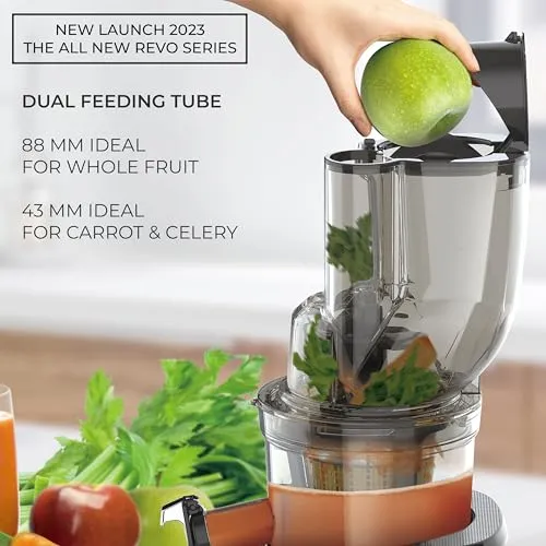 Kuvings REVO Series Professional Cold Press Whole Slow Juicer, World's First Juicer with Patented Automatic-Cutting Auger to reduce juicing time (REVO830 Red), 240 Watts