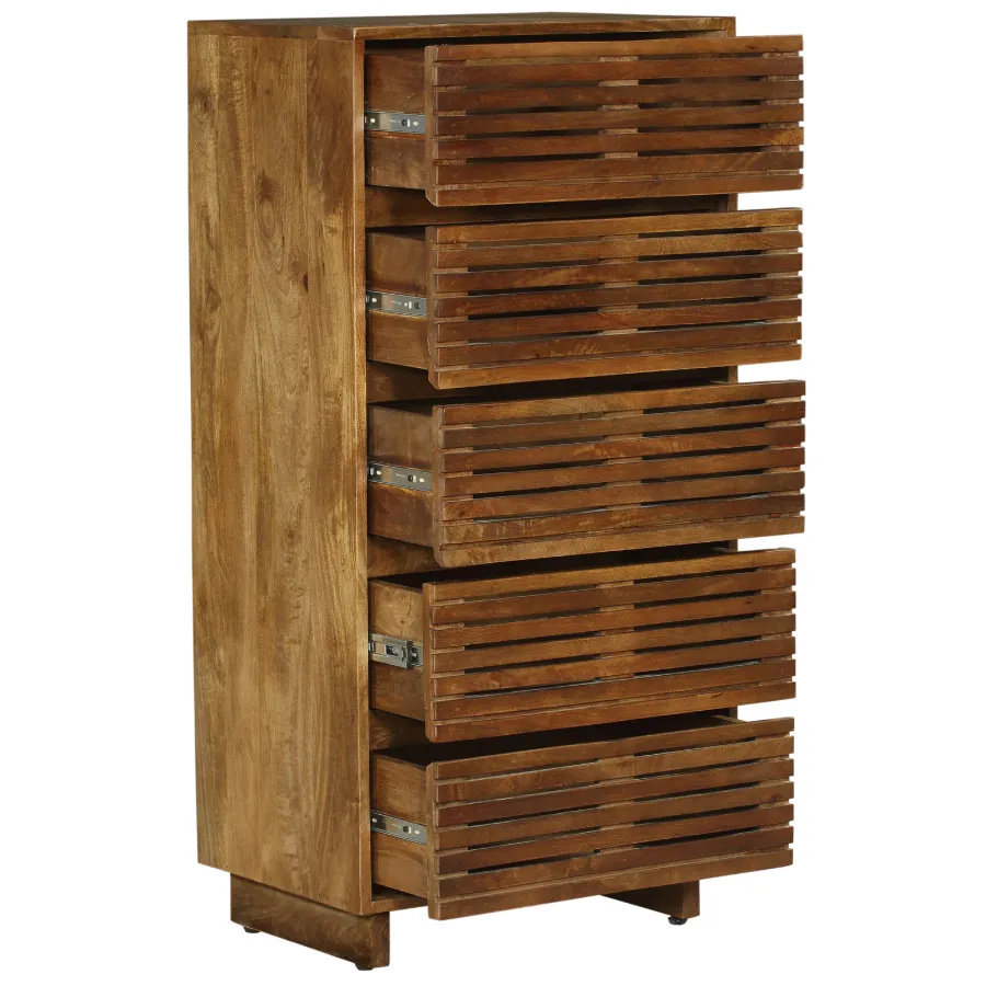 Leo Solid Wood Modern 5 Drawer Chest Tallboy