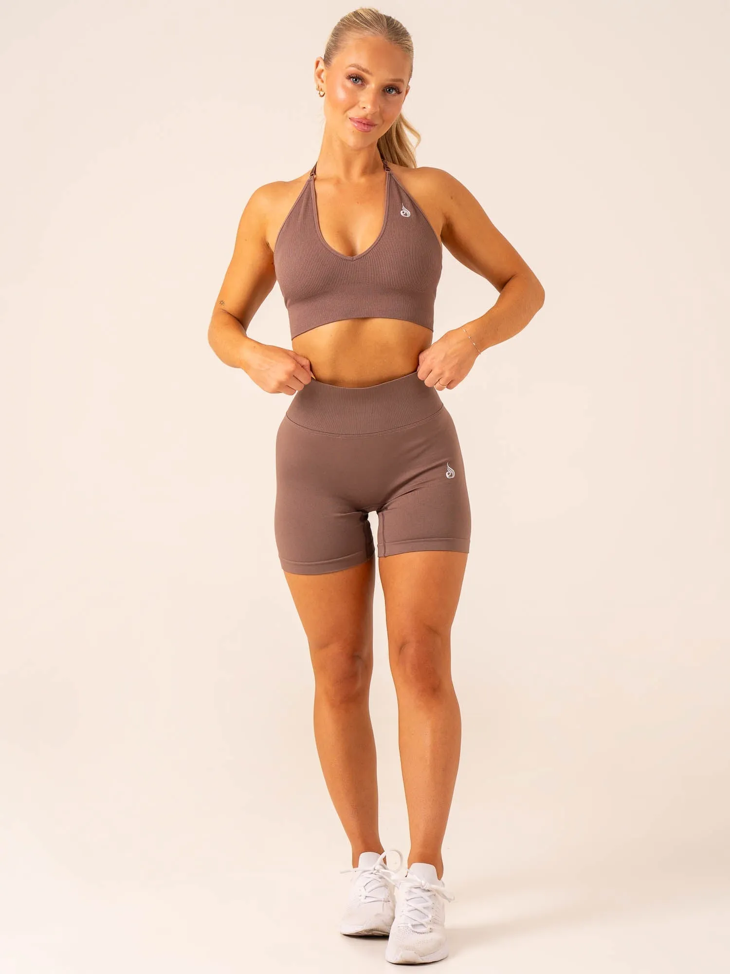 Lift Rib Seamless Halter Sports Bra - Deep Taupe