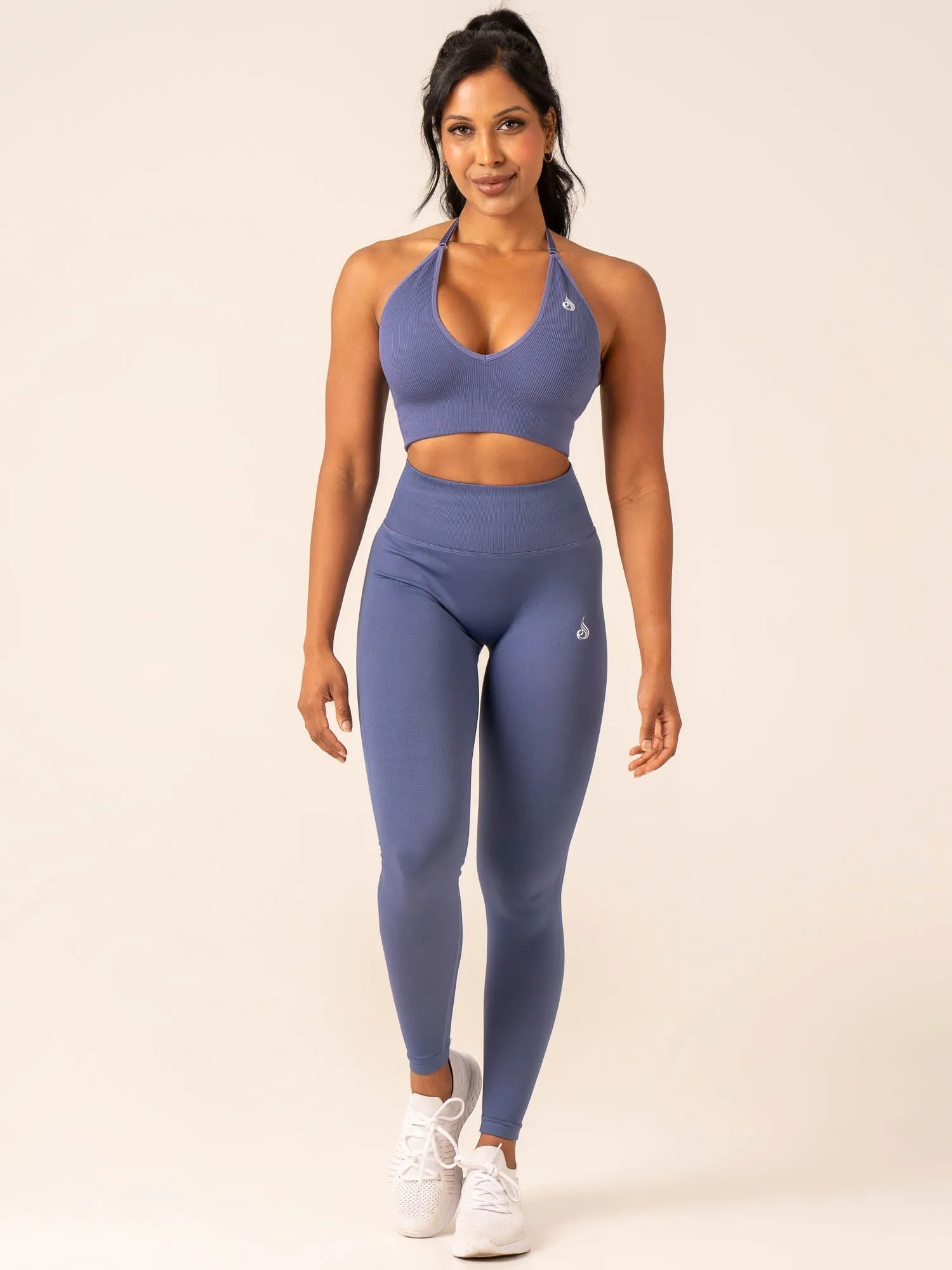 Lift Rib Seamless Halter Sports Bra - Denim Blue