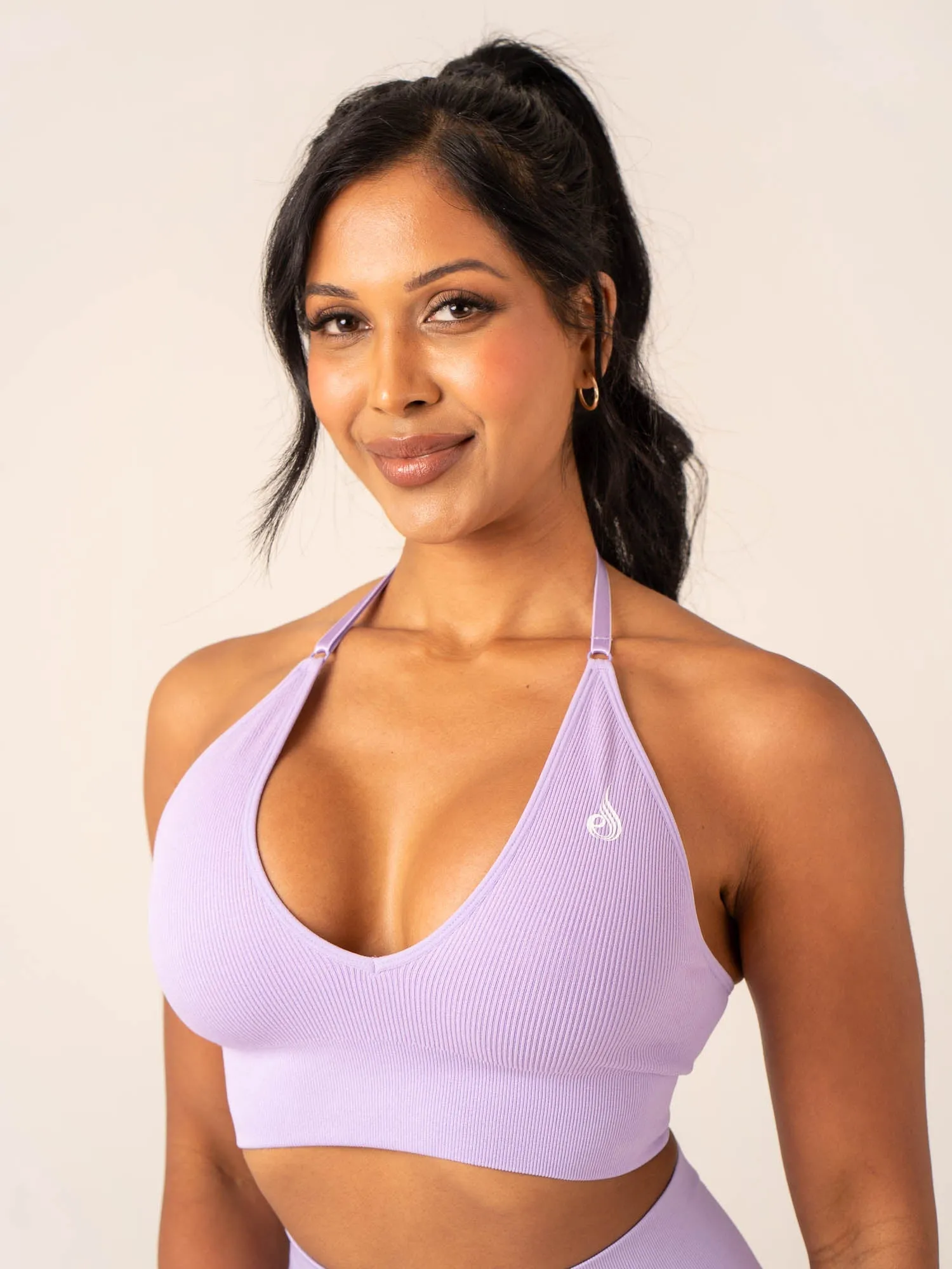 Lift Rib Seamless Halter Sports Bra - Lavender