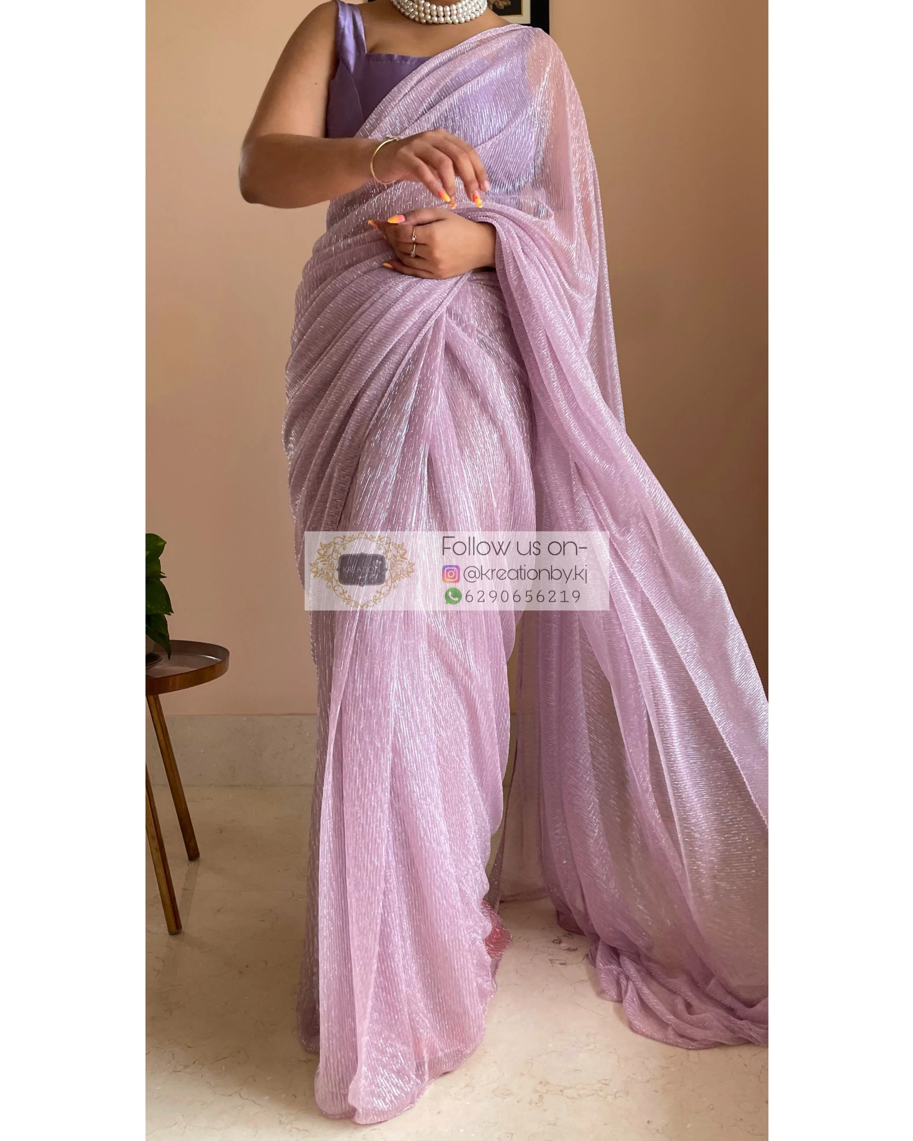 Lilac Shimmer Pleated Net Saree