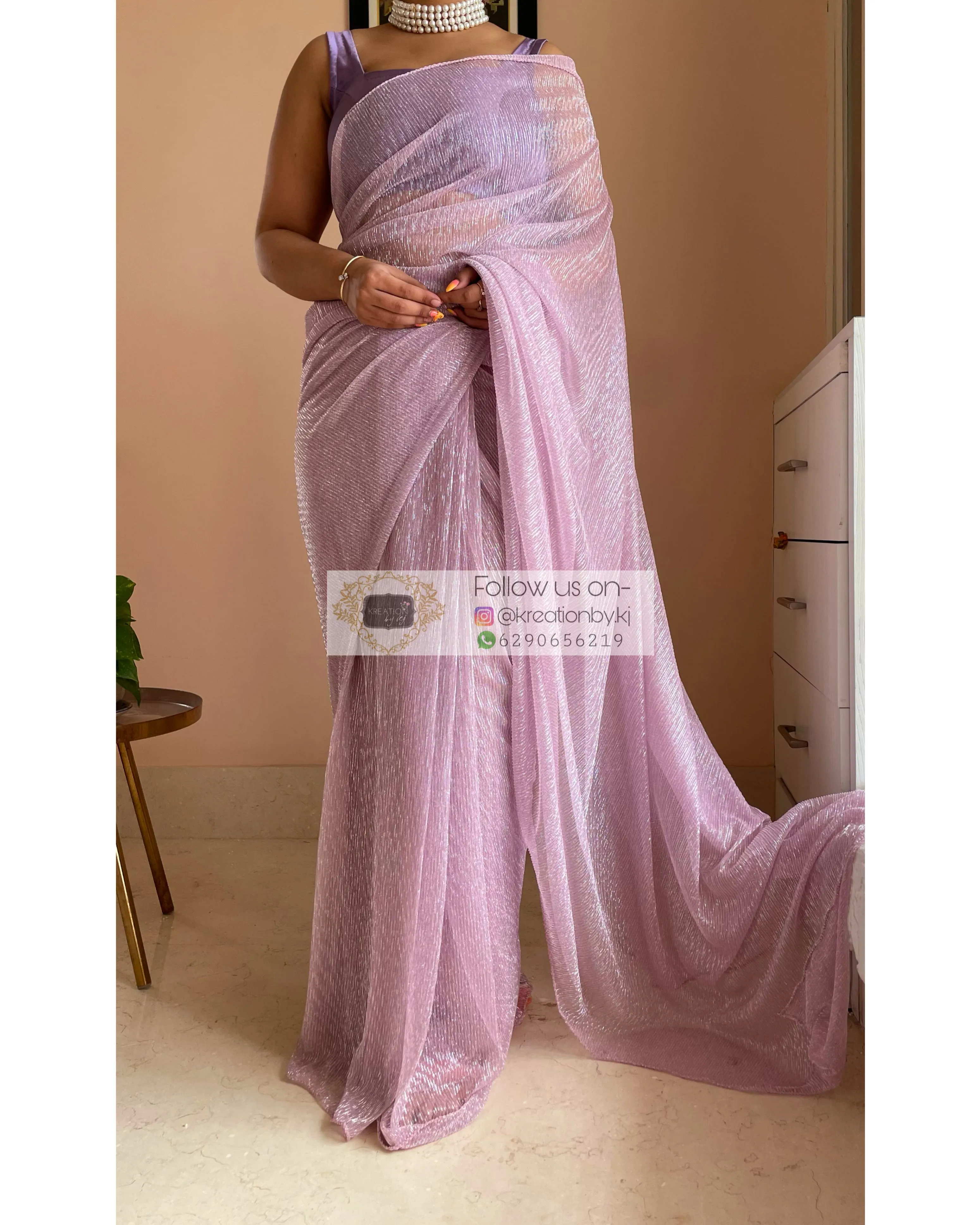 Lilac Shimmer Pleated Net Saree