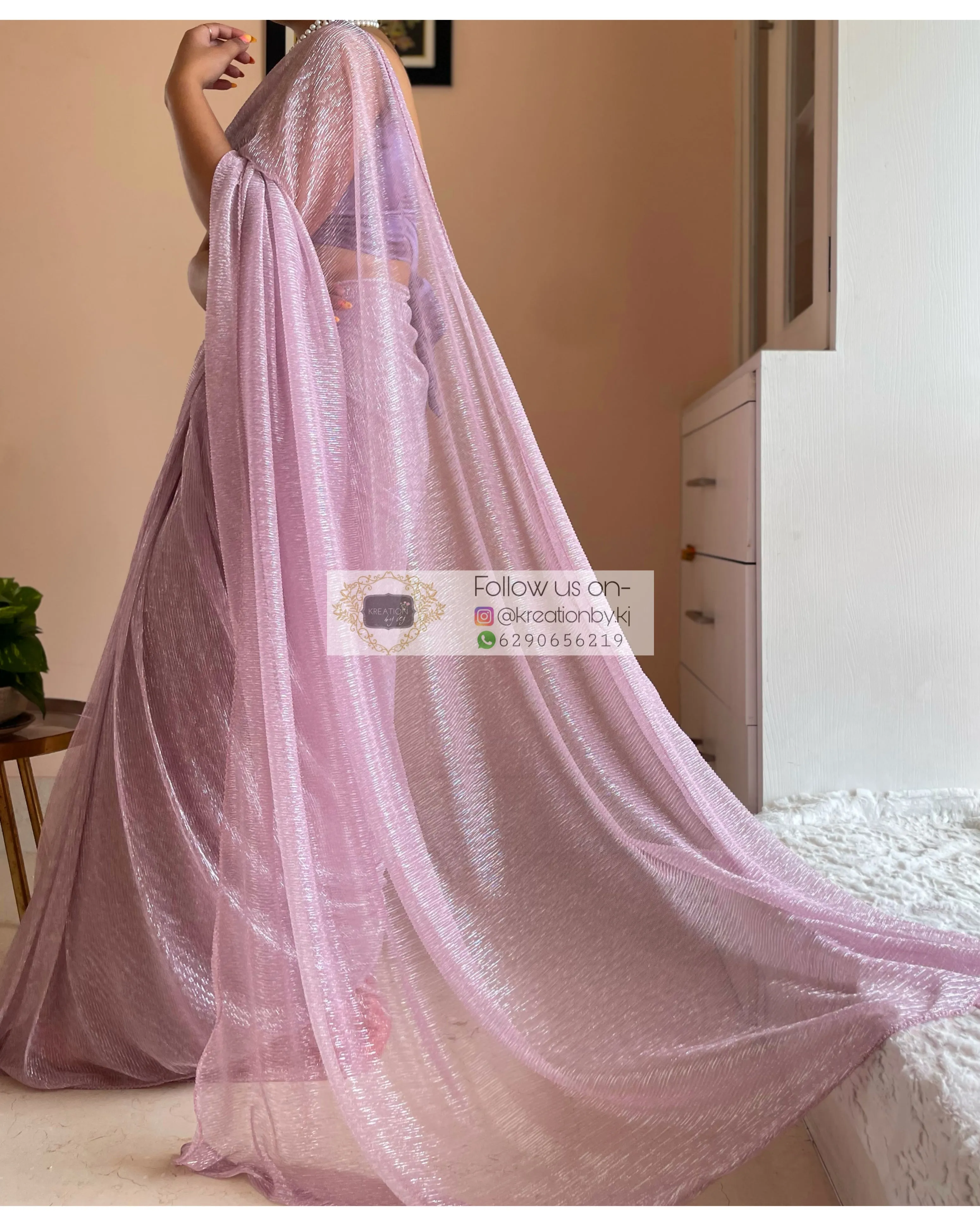 Lilac Shimmer Pleated Net Saree