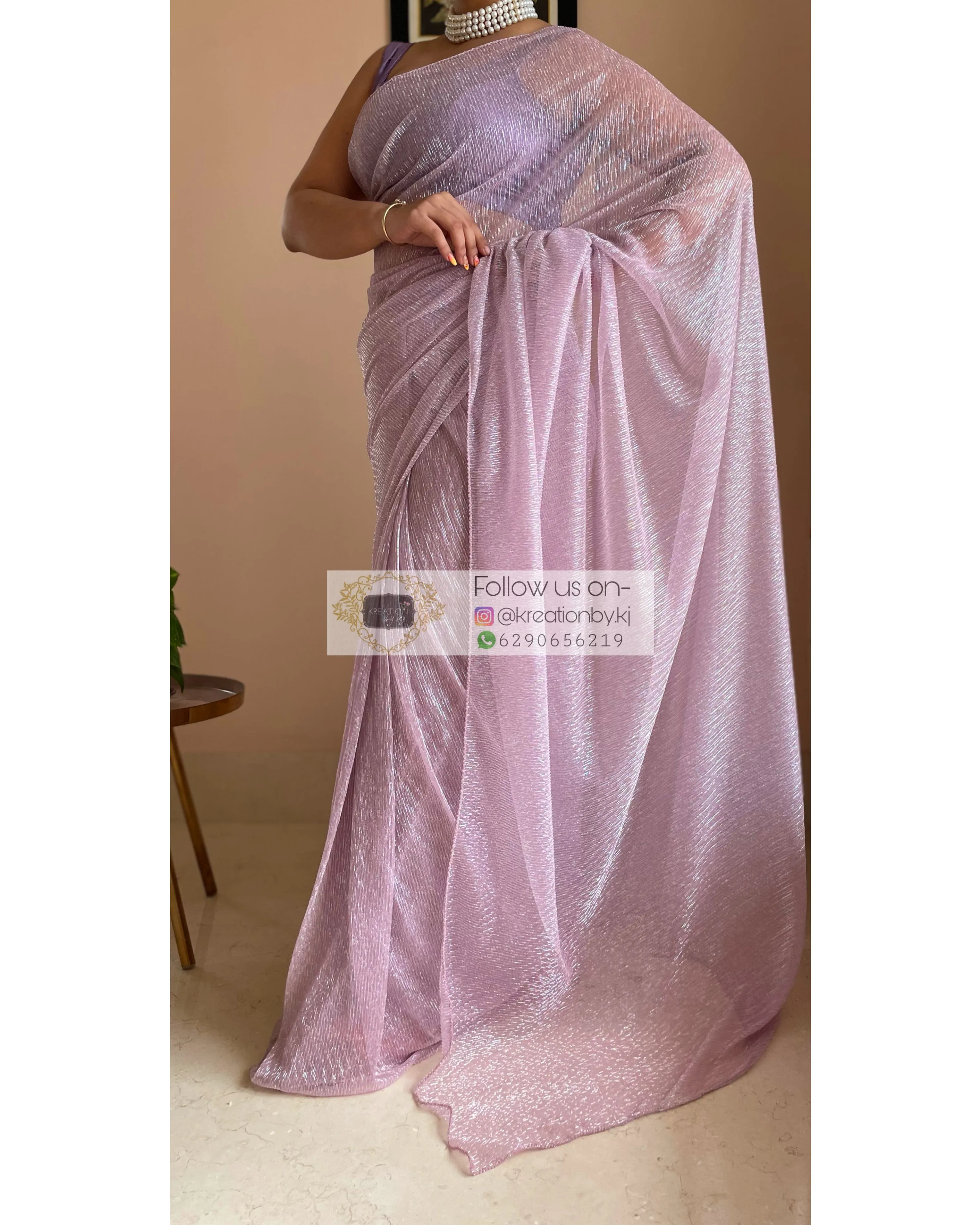 Lilac Shimmer Pleated Net Saree