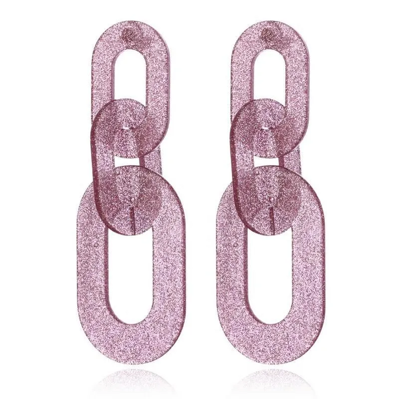 Linked Chain Shimmery Acrylic Party Styled Earrings - 3 Colors