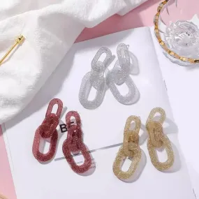 Linked Chain Shimmery Acrylic Party Styled Earrings - 3 Colors