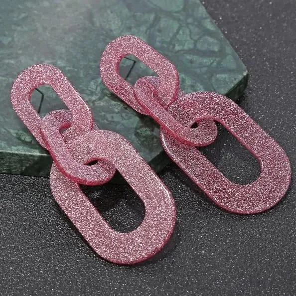 Linked Chain Shimmery Acrylic Party Styled Earrings - 3 Colors