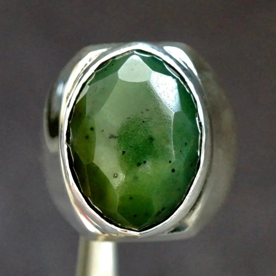 Men's Ring Nephrite Jade solid 925 Sterling Silver natural gemstone Unique Artisan Jewelry