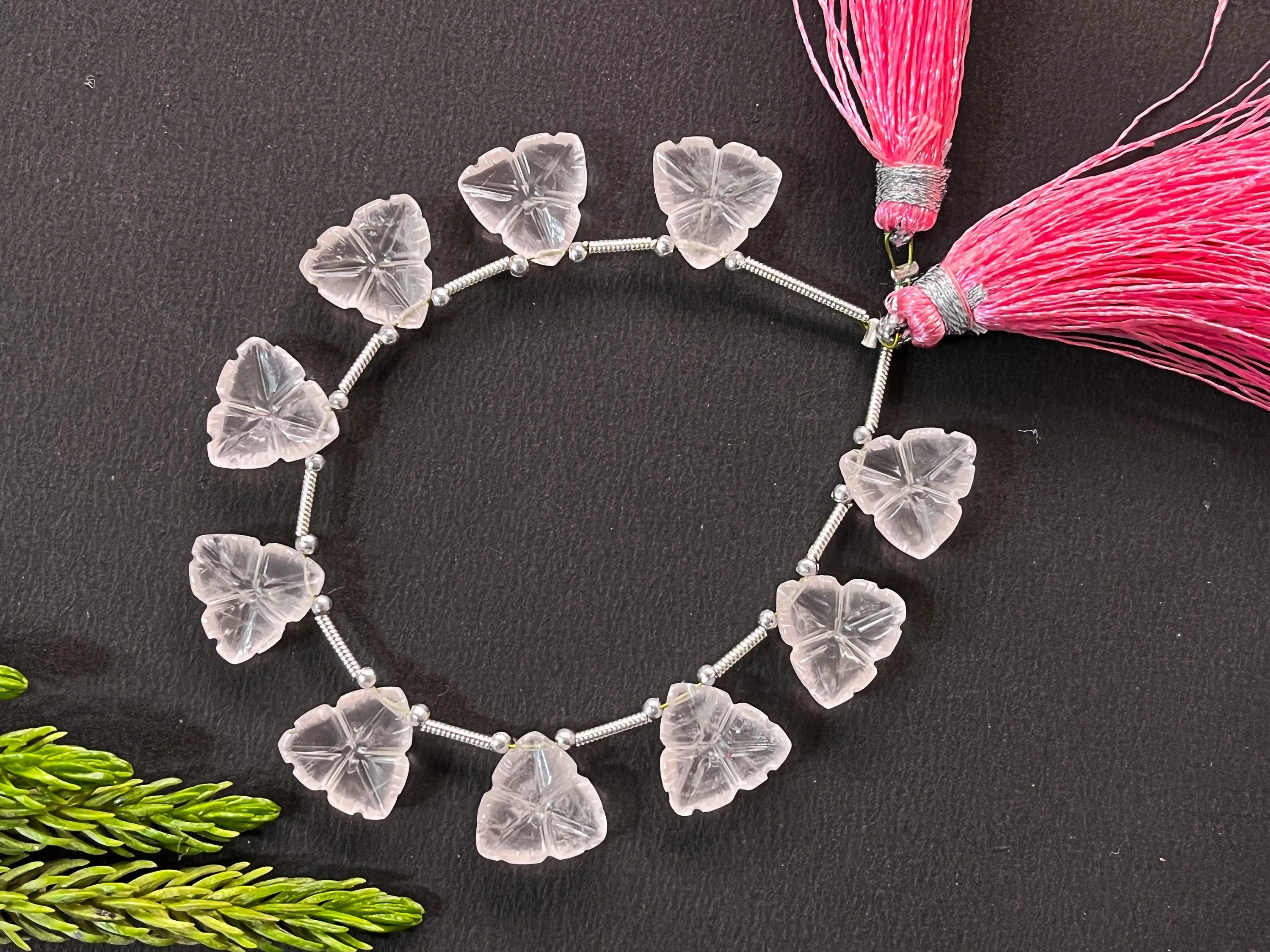 Natural Rose Quartz Flower Carving Beads