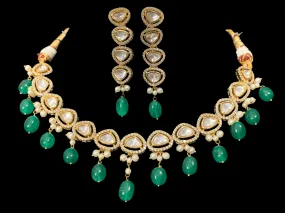 NS1 Surabhi cz polki set with green beads ( SHIPS IN 4 WEEKS)