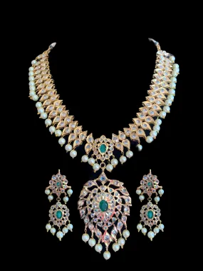 NS207  Ila nizami mango style bridal necklace with earrings in green ( READY TO SHIP  )