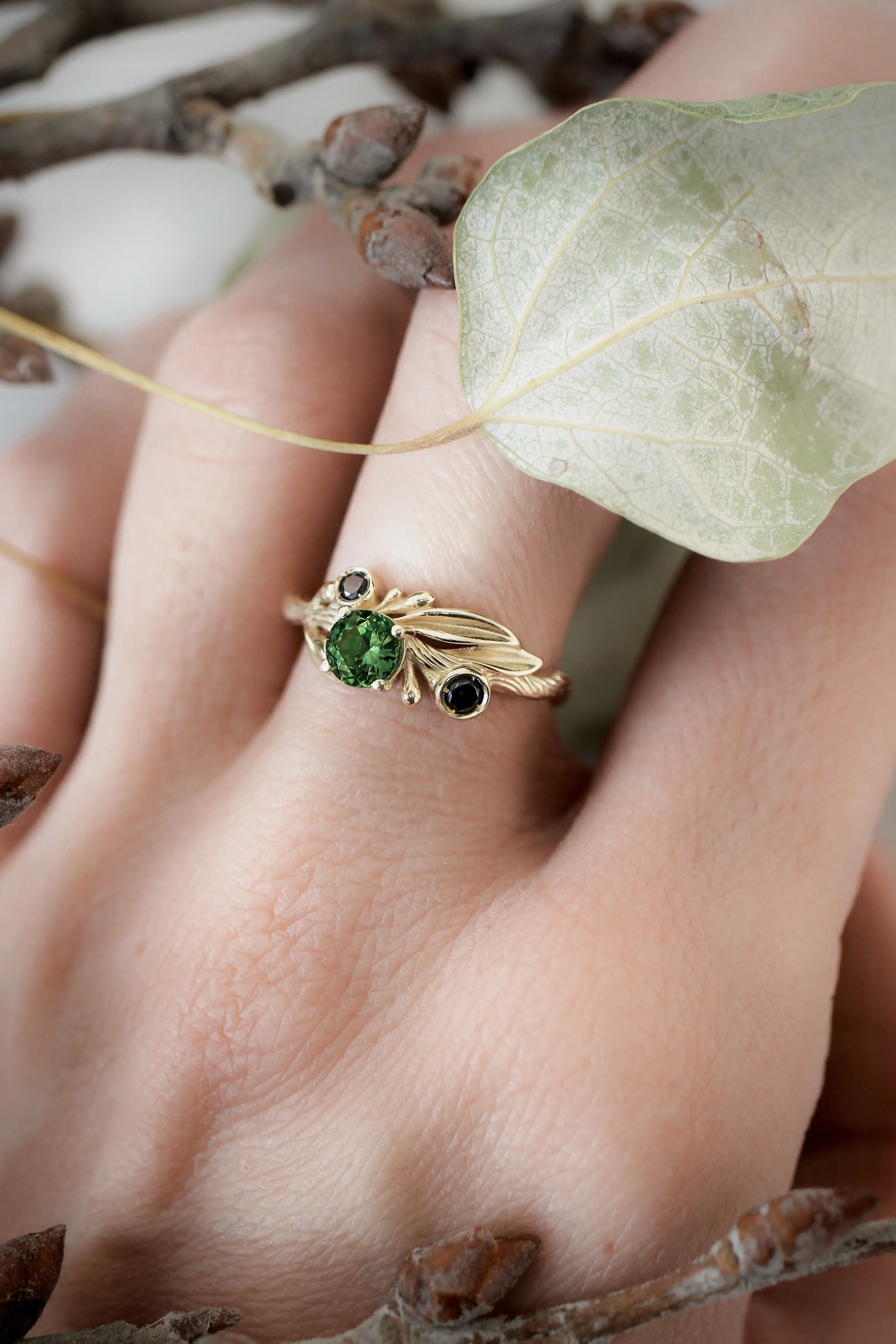 Olivia | custom ring setting, olive branch ring for 3 gemstones