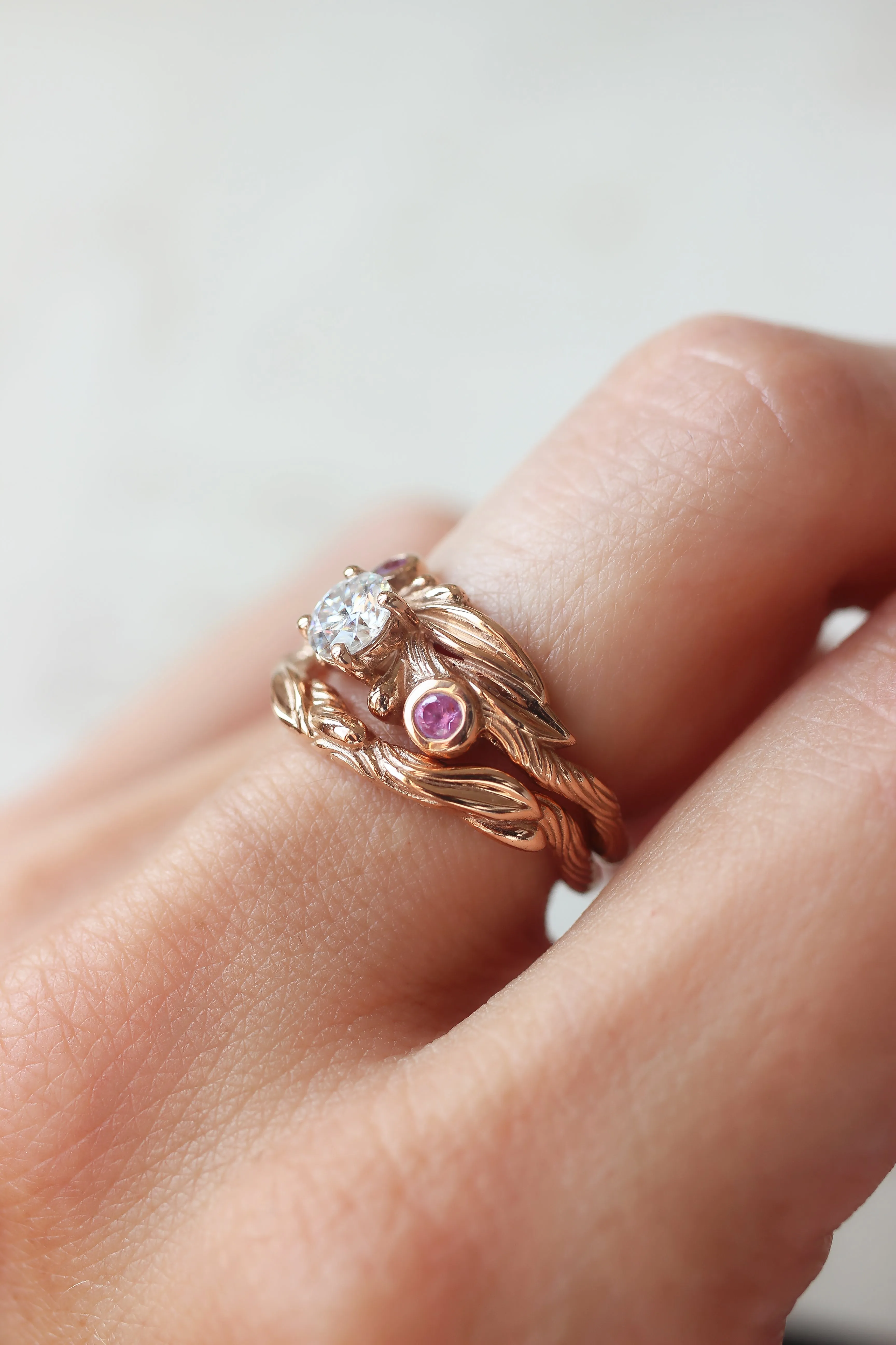 Olivia | custom ring setting, olive branch ring for 3 gemstones