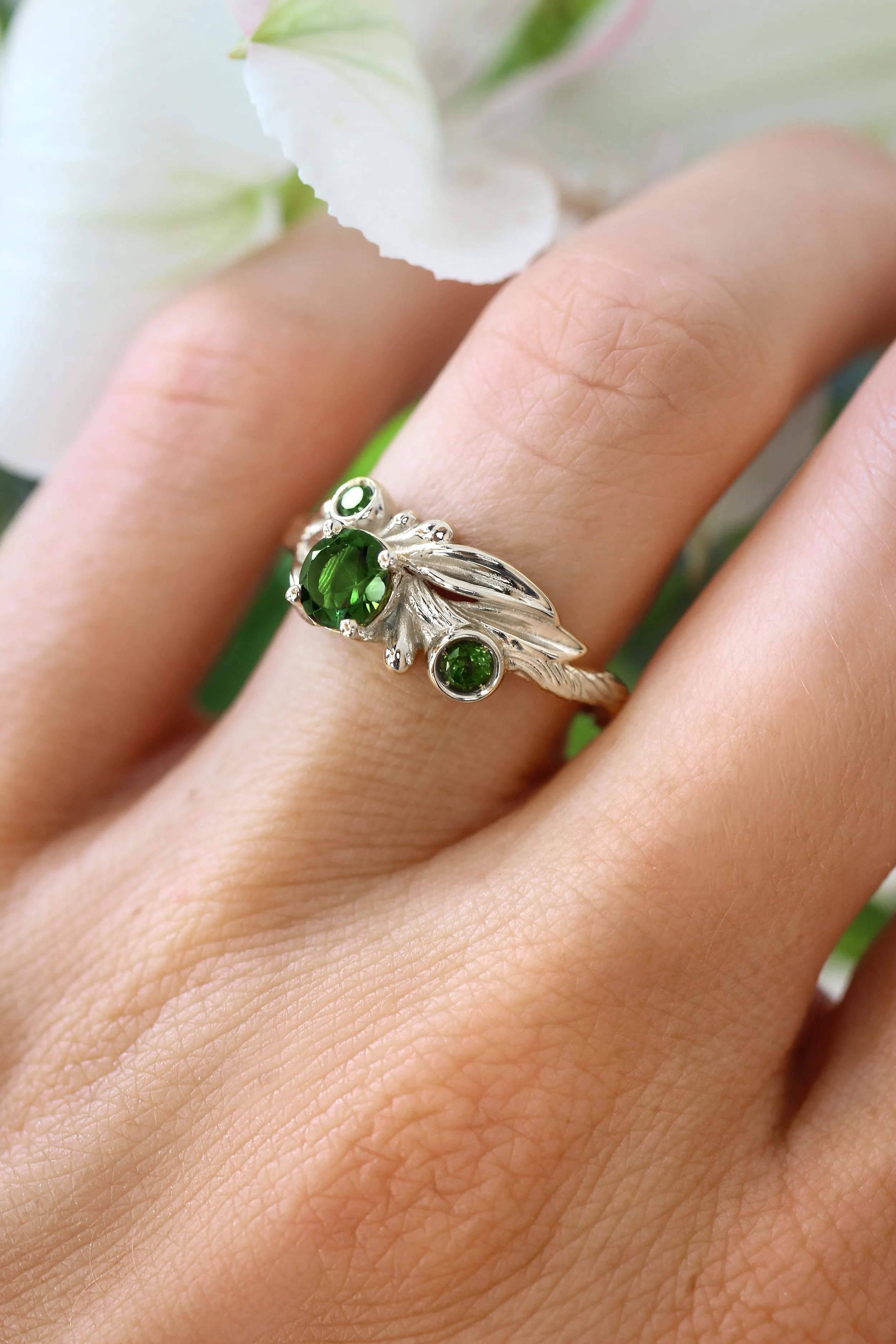 Olivia | custom ring setting, olive branch ring for 3 gemstones