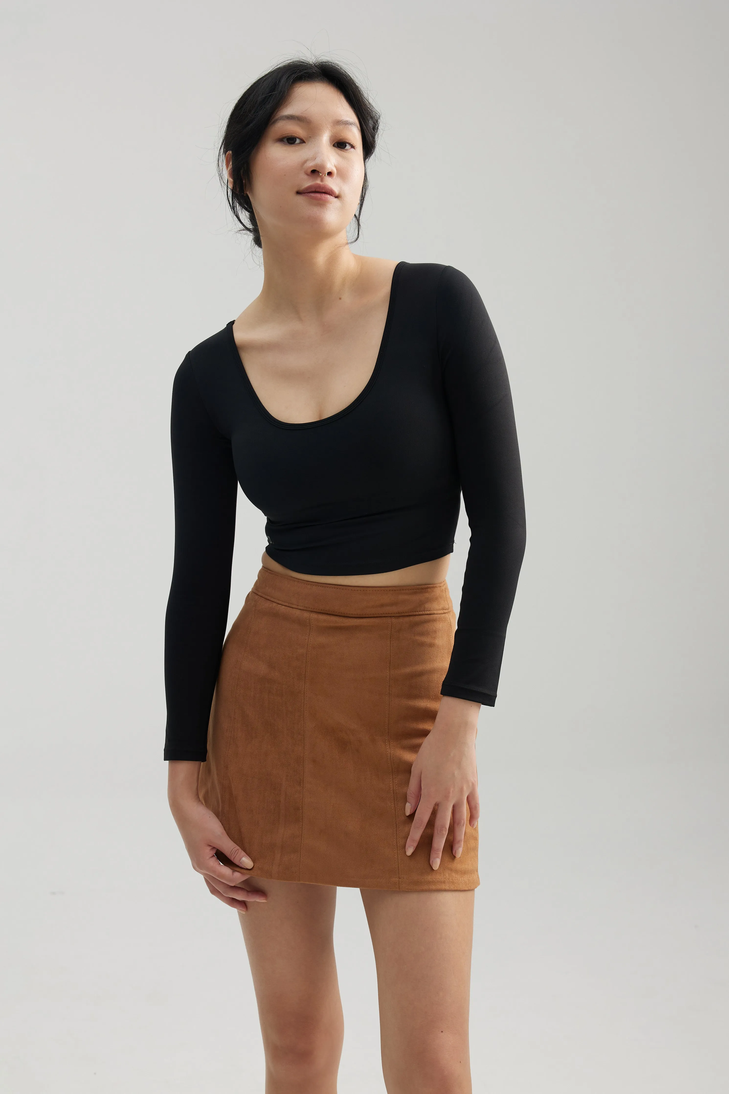 Reversible Long Sleeve Crop in Black Sesame