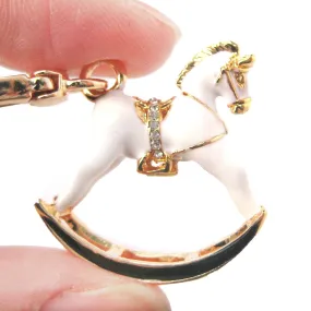 Rocking Horse Shaped Pendant Necklace in White and Gold | Limited Edition Jewelry