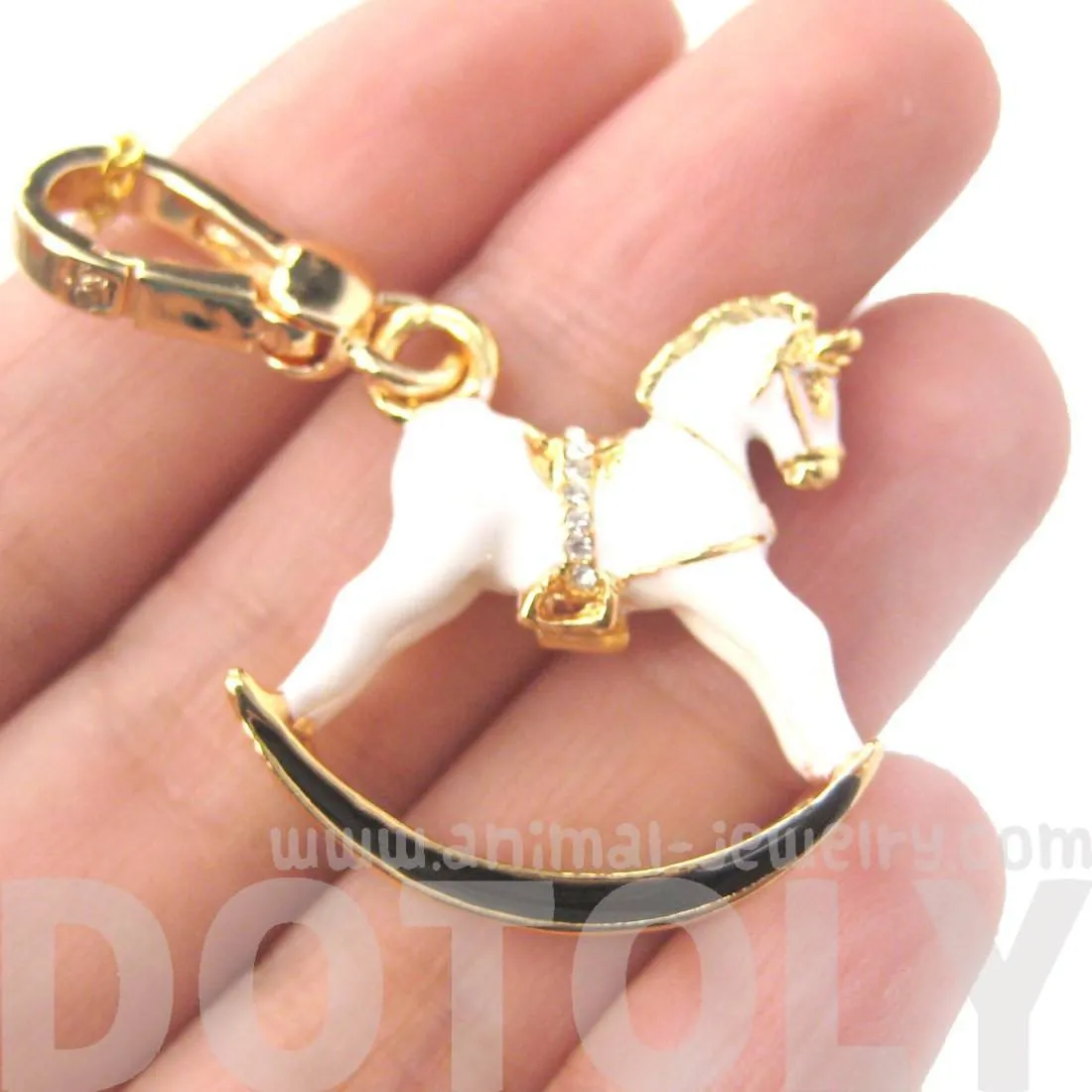 Rocking Horse Shaped Pendant Necklace in White and Gold | Limited Edition Jewelry