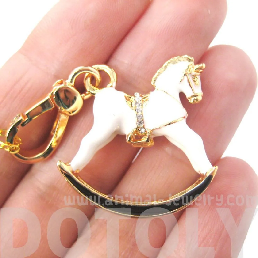 Rocking Horse Shaped Pendant Necklace in White and Gold | Limited Edition Jewelry