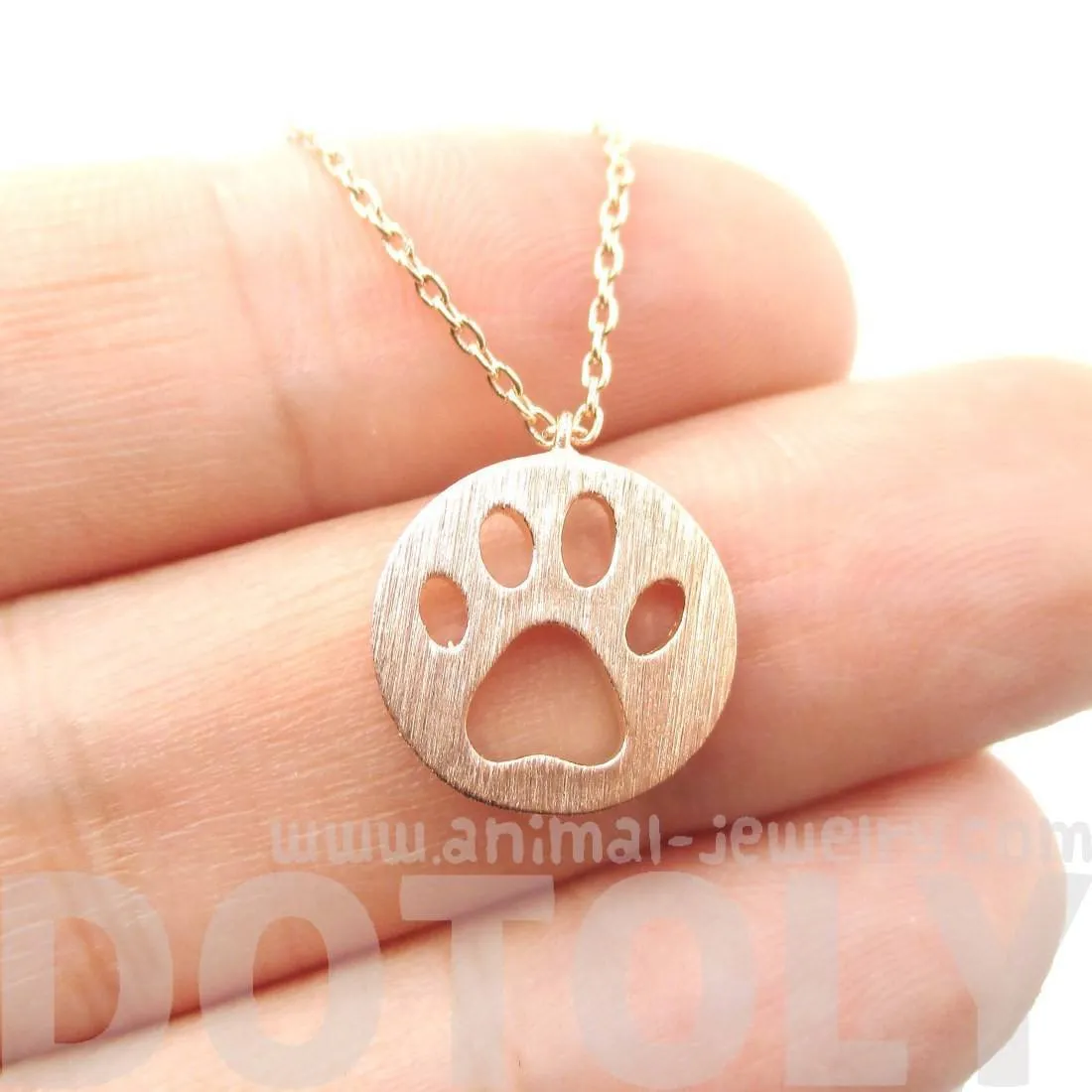 Round Puppy Paw Print Cut Out Shaped Pendant Necklace in Rose Gold | Animal Jewelry