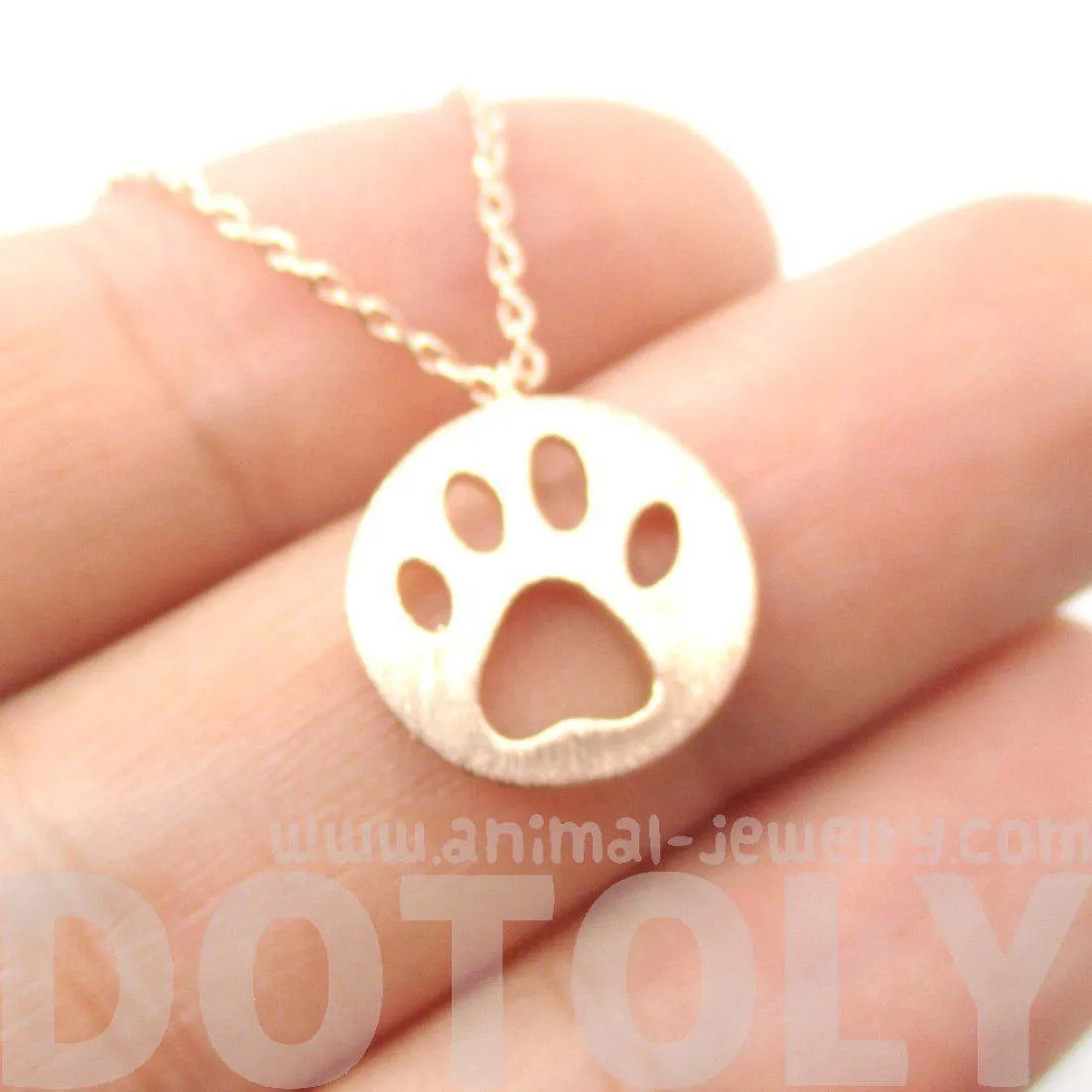 Round Puppy Paw Print Cut Out Shaped Pendant Necklace in Rose Gold | Animal Jewelry