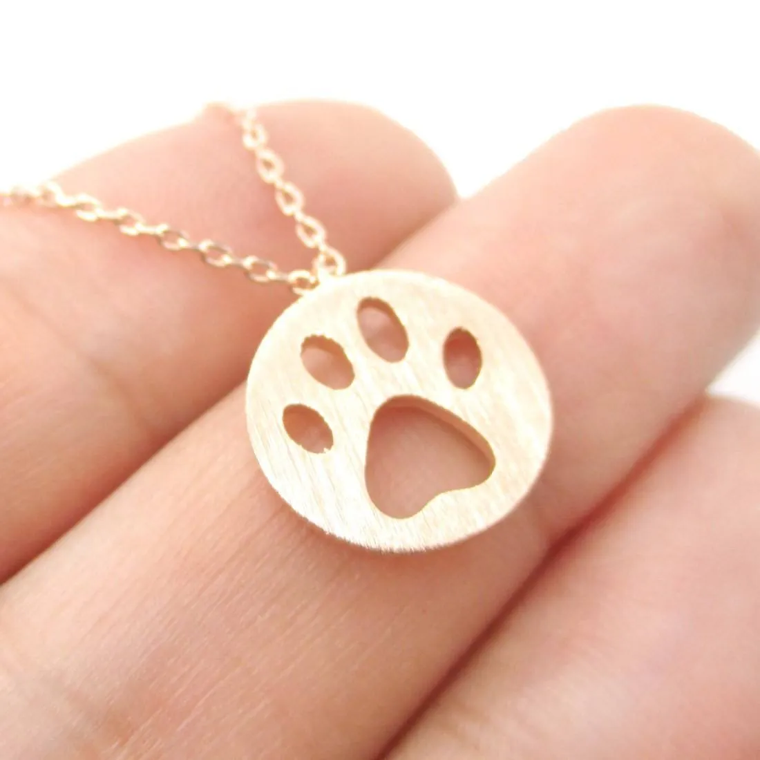 Round Puppy Paw Print Cut Out Shaped Pendant Necklace in Rose Gold | Animal Jewelry