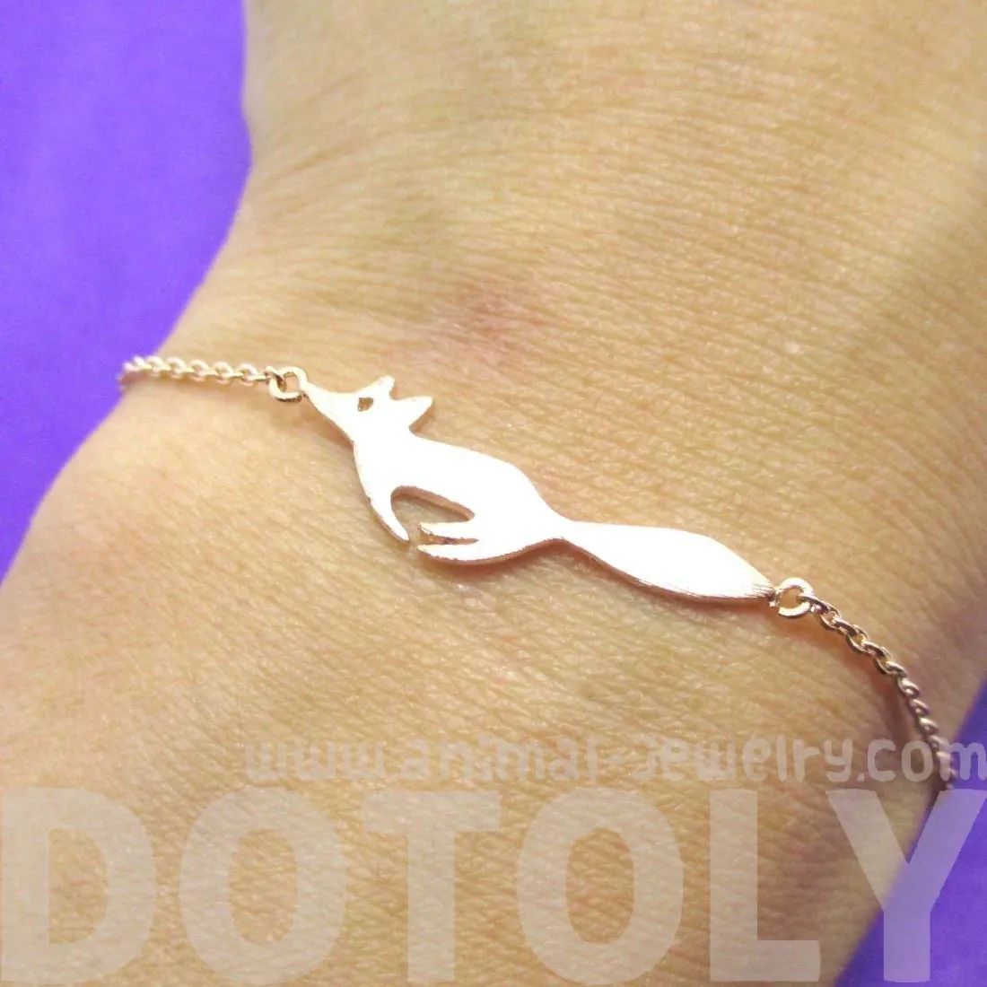 Running Fox Shaped Silhouette Charm Bracelet in Rose Gold | Animal Jewelry