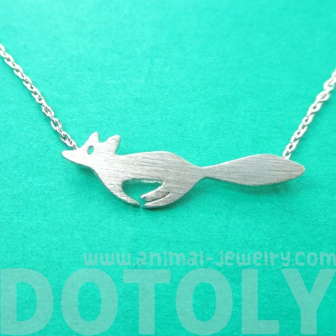 Running Fox Shaped Silhouette Pendant Necklace in Silver | Animal Jewelry