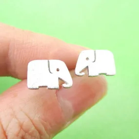 Simple Elephant Silhouette Shaped Stud Earrings in Silver | Allergy Free