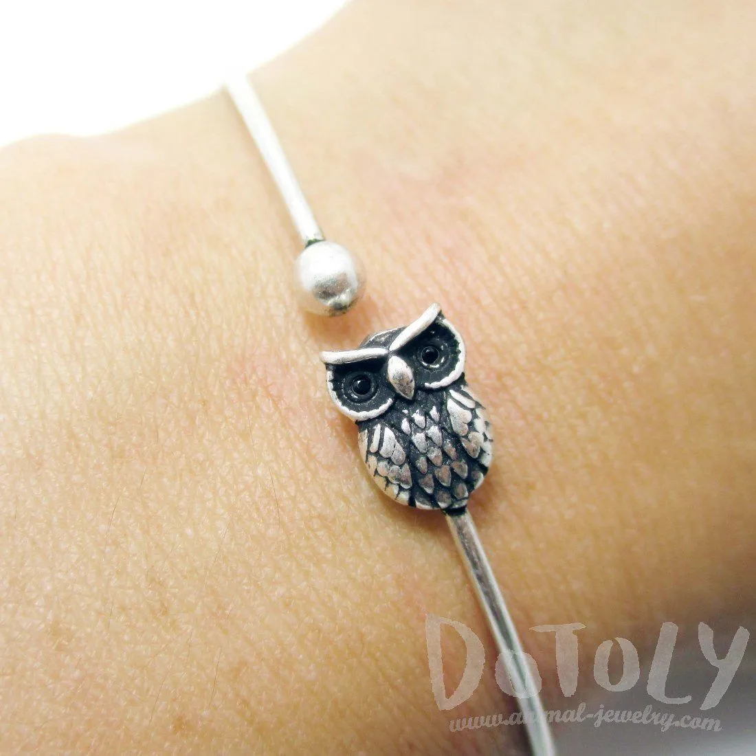 Simple Owl Bird Charm Bangle Bracelet Cuff in Silver | Animal Jewelry