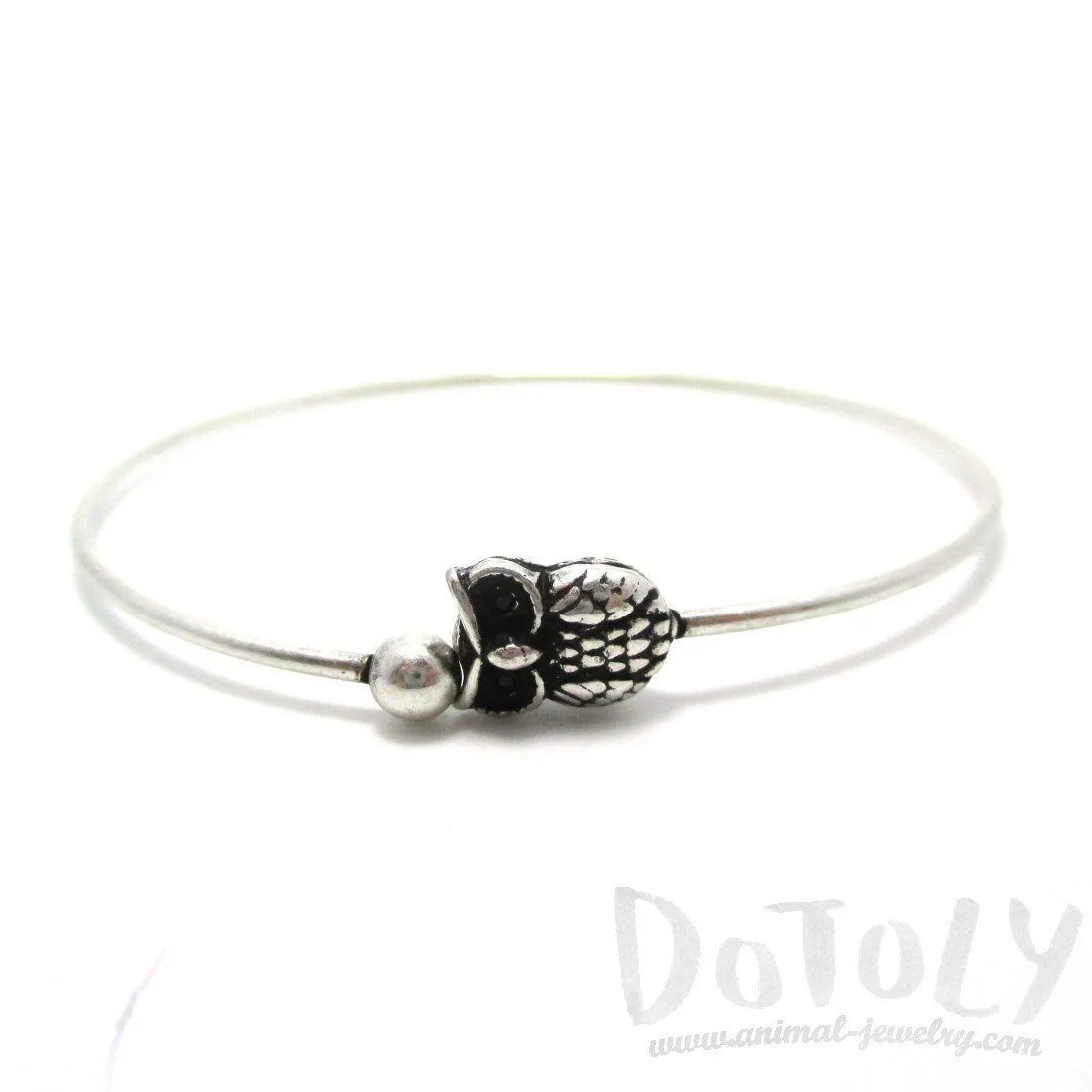 Simple Owl Bird Charm Bangle Bracelet Cuff in Silver | Animal Jewelry