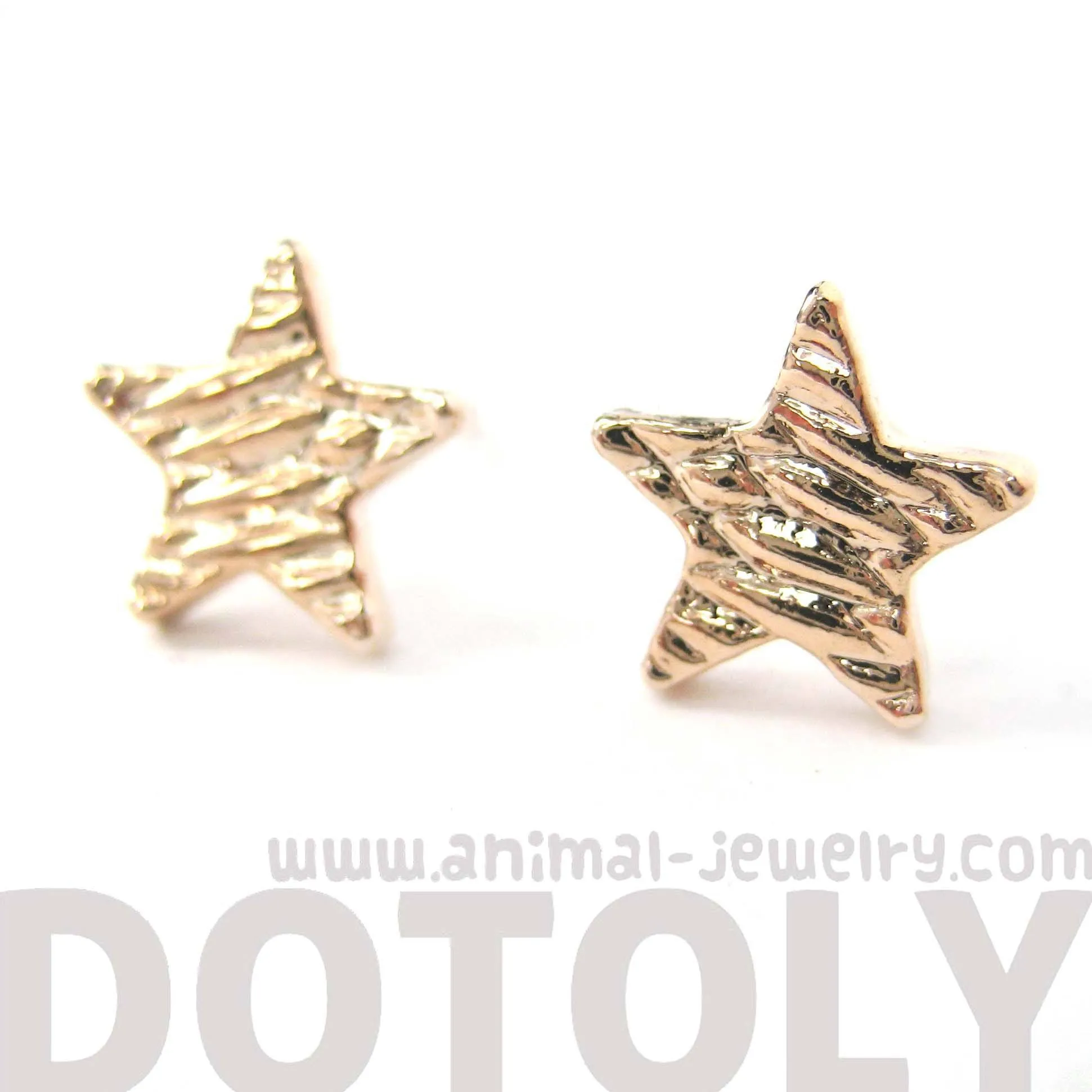 Simple Star Shaped Stud Earrings with Textured Details in Rose Gold | DOTOLY