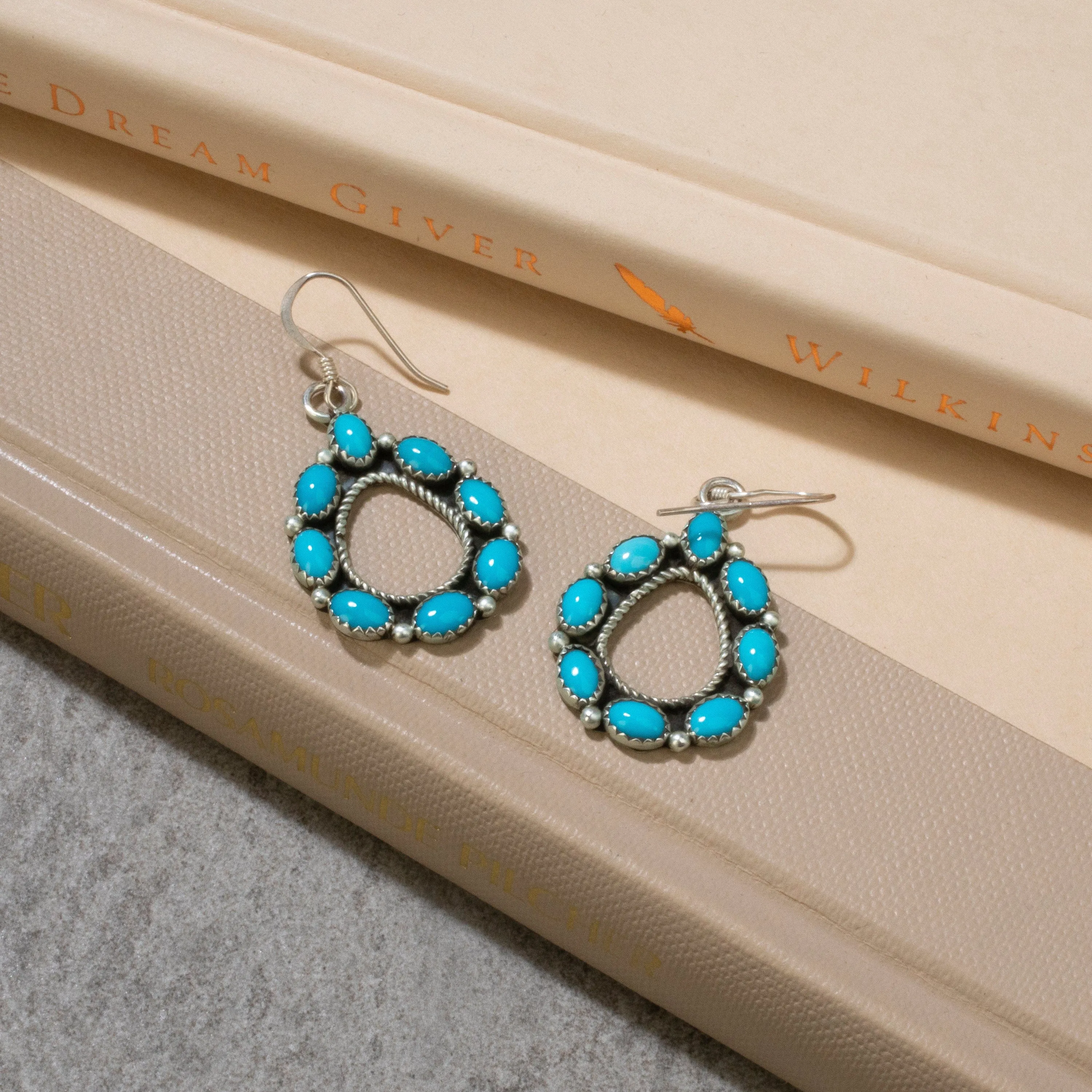 Sleeping Beauty Turquoise Teardrop Navajo USA Native American Made 925 Sterling Silver Earrings with French Hook