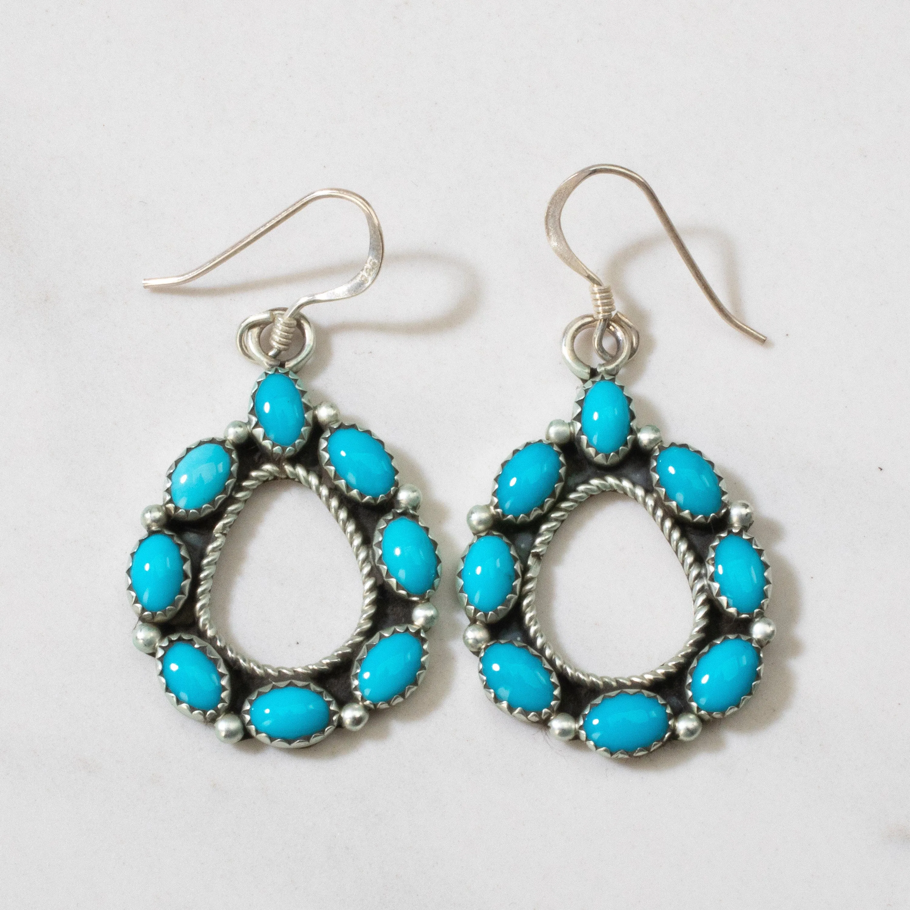 Sleeping Beauty Turquoise Teardrop Navajo USA Native American Made 925 Sterling Silver Earrings with French Hook