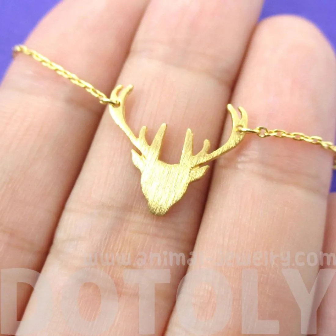 Stag Deer Doe Silhouette Shaped Pendant Necklace in Gold | Animal Jewelry