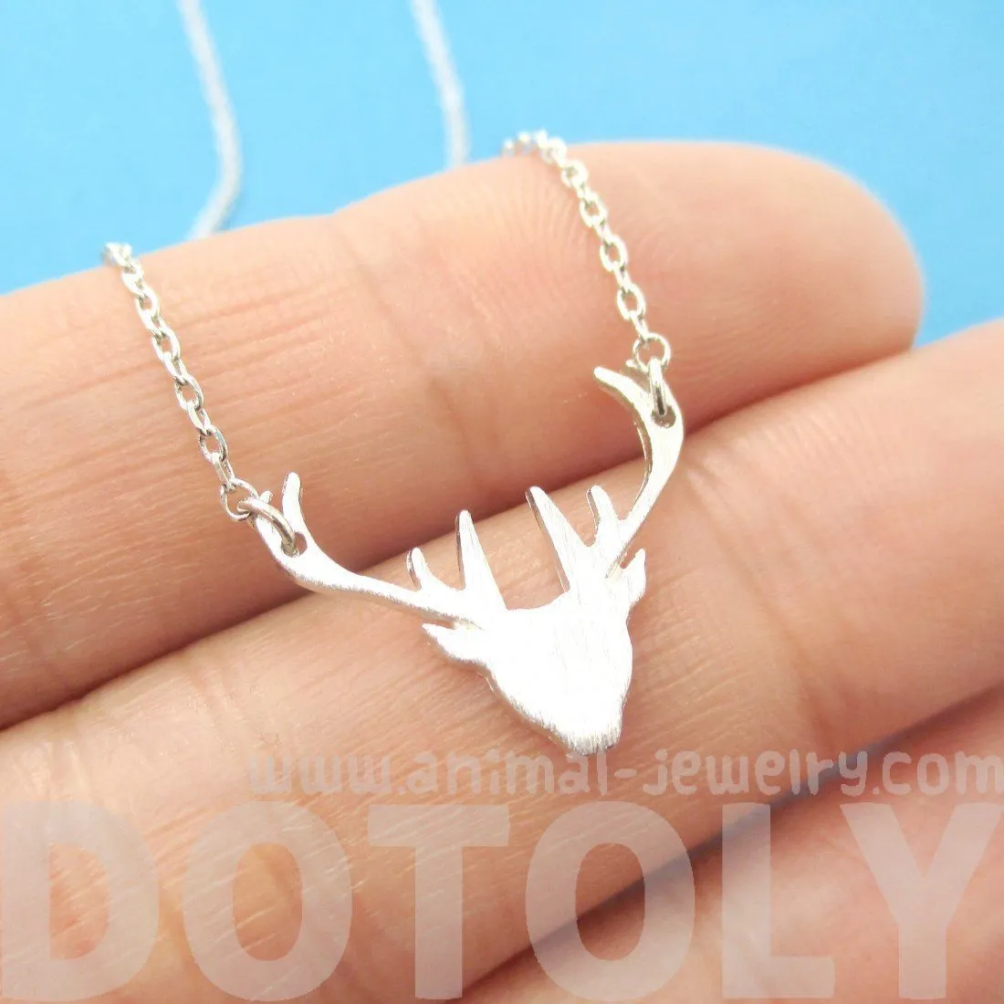 Stag Deer Doe Silhouette Shaped Pendant Necklace in Silver | Animal Jewelry