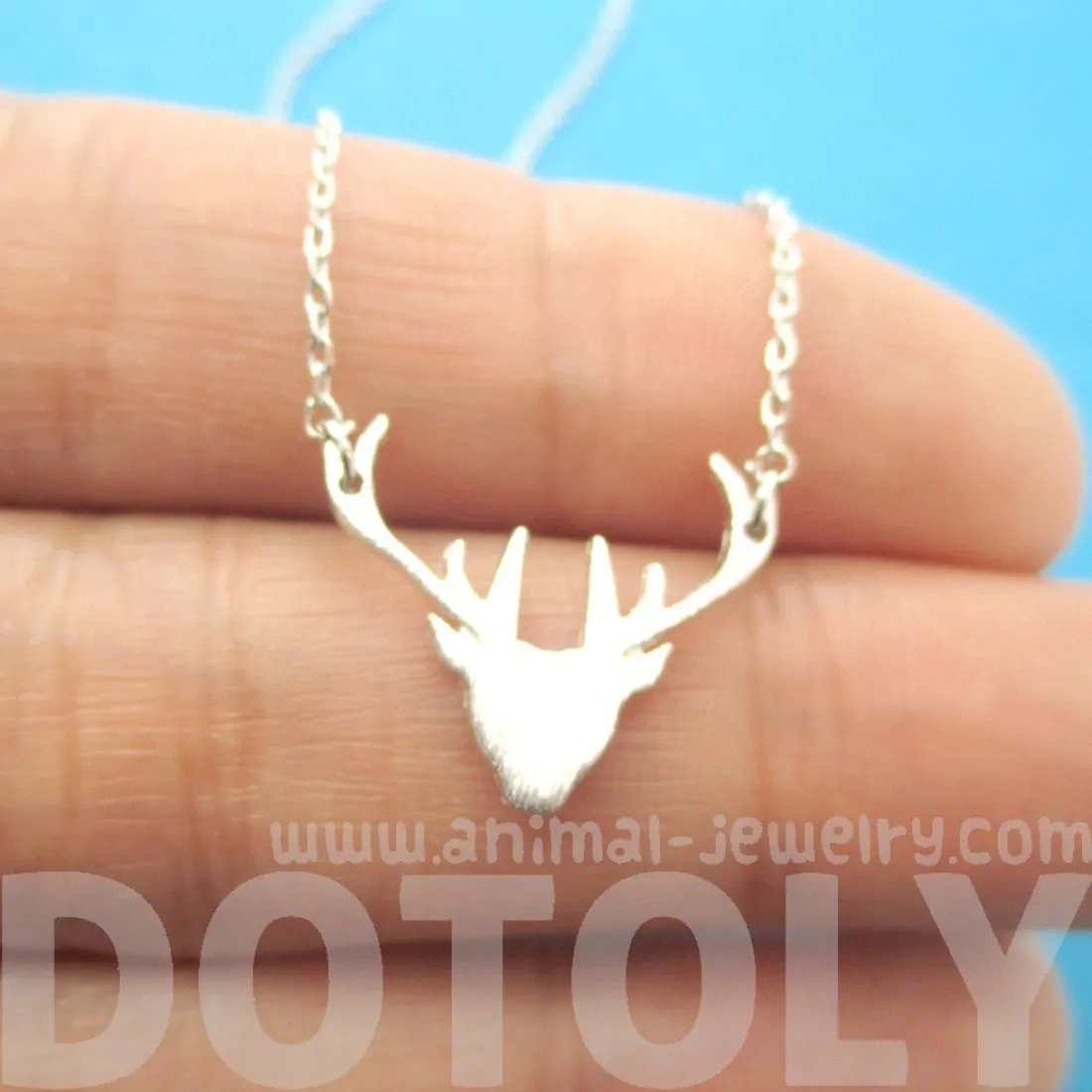 Stag Deer Doe Silhouette Shaped Pendant Necklace in Silver | Animal Jewelry