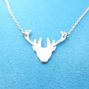 Stag Deer Doe Silhouette Shaped Pendant Necklace in Silver | Animal Jewelry