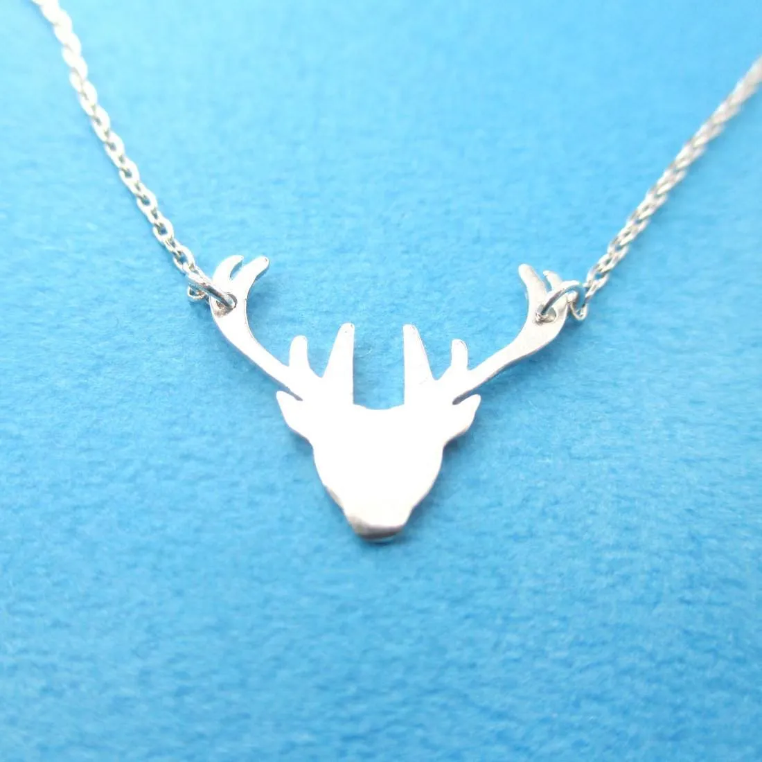 Stag Deer Doe Silhouette Shaped Pendant Necklace in Silver | Animal Jewelry