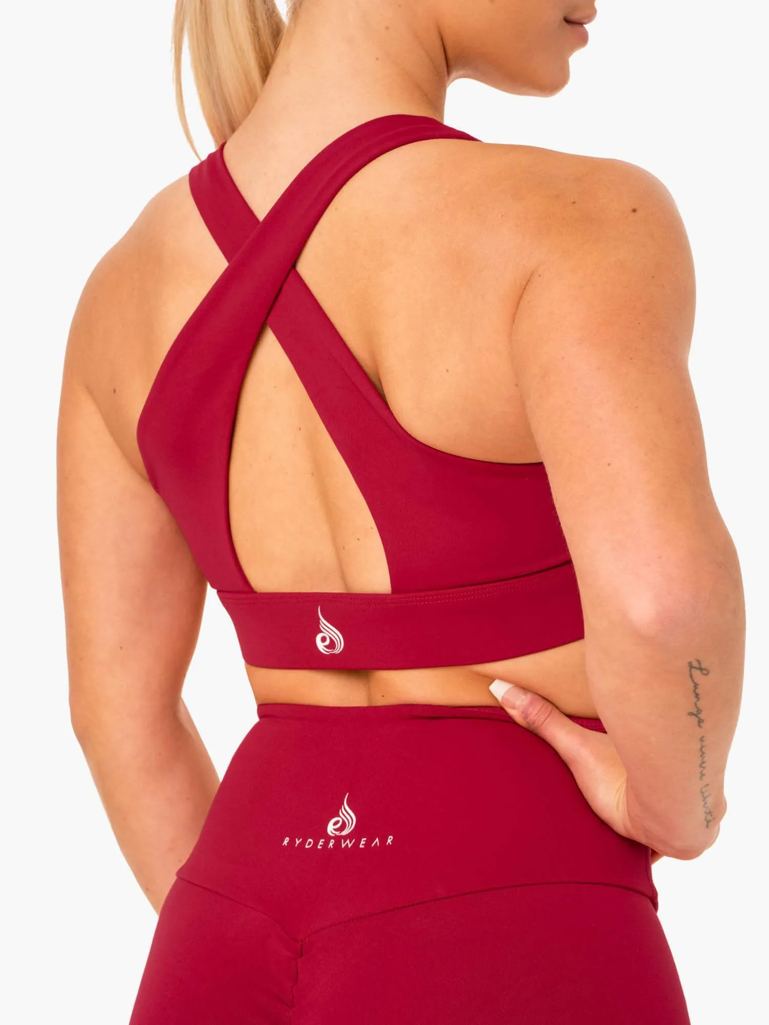 Staples Cross Over Sports Bra - Wine Red