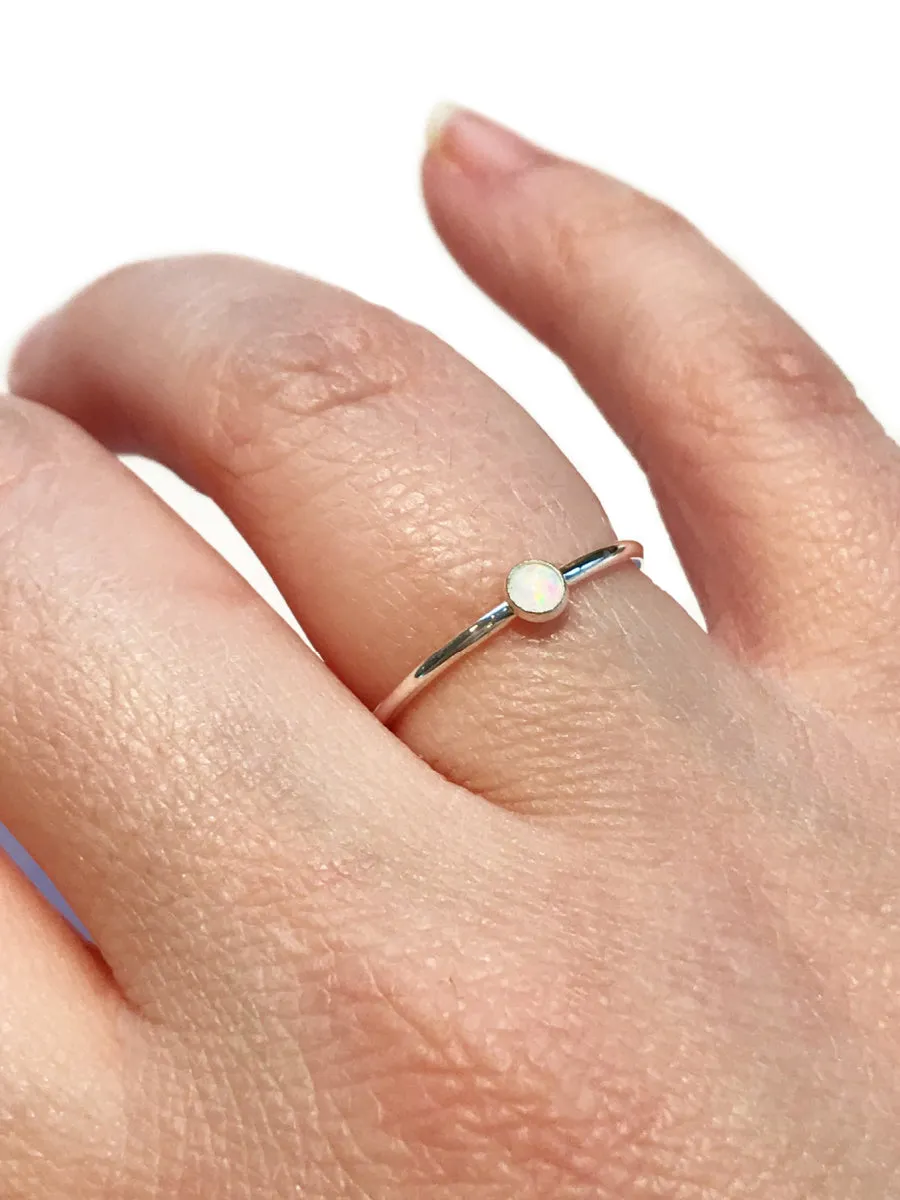 Sterling Silver Simple White Opal Ring