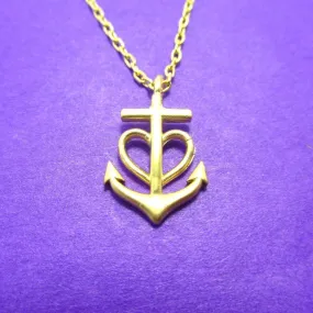 Tiny Heart Shaped Anchor Charm Nautical Themed Necklace in Gold | DOTOLY