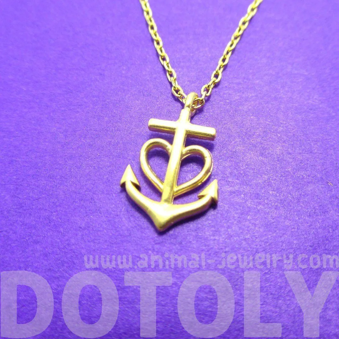 Tiny Heart Shaped Anchor Charm Nautical Themed Necklace in Gold | DOTOLY