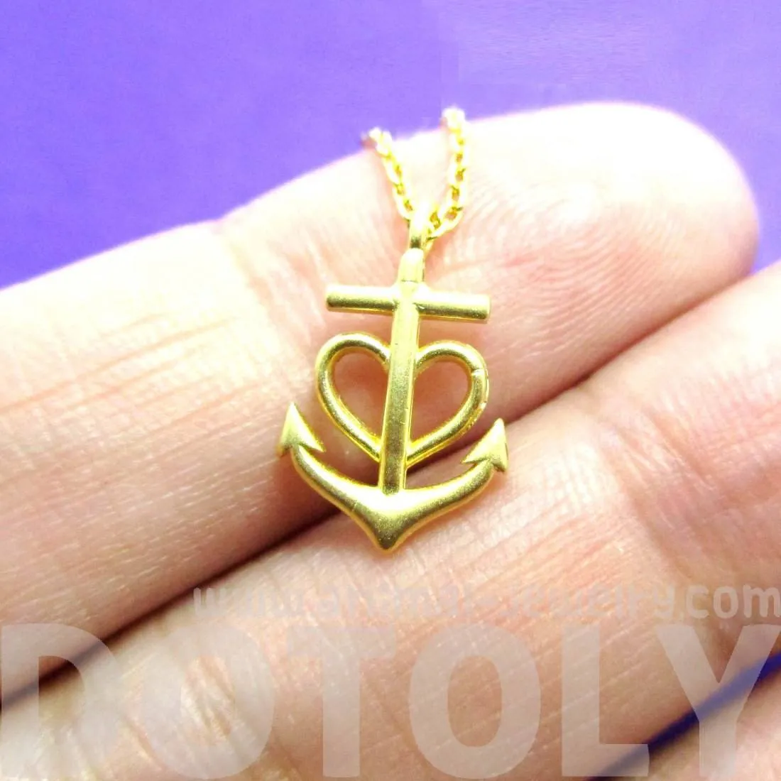 Tiny Heart Shaped Anchor Charm Nautical Themed Necklace in Gold | DOTOLY