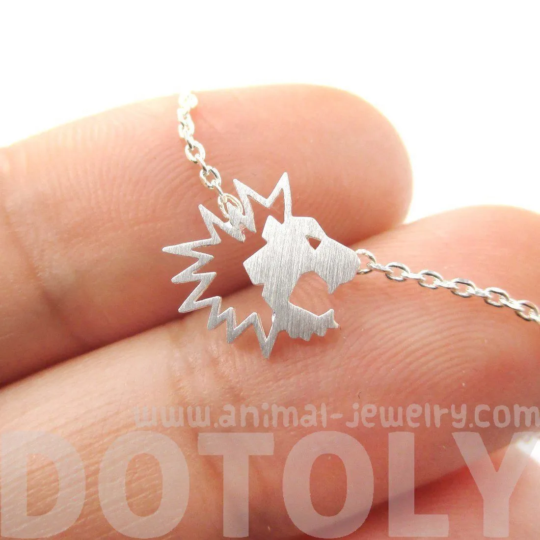 Tiny Lion Face Shaped Animal Cut Out Charm Necklace in Silver | Animal Jewelry