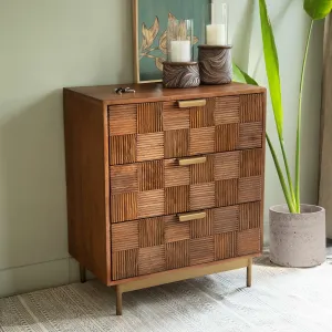 Triple drawer chest with metal stand